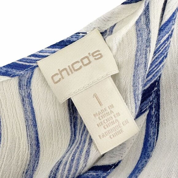 Chico’s Striped Gaucho jumpsuit size 8 Blue White Sleeveless - Picture 4 of 10